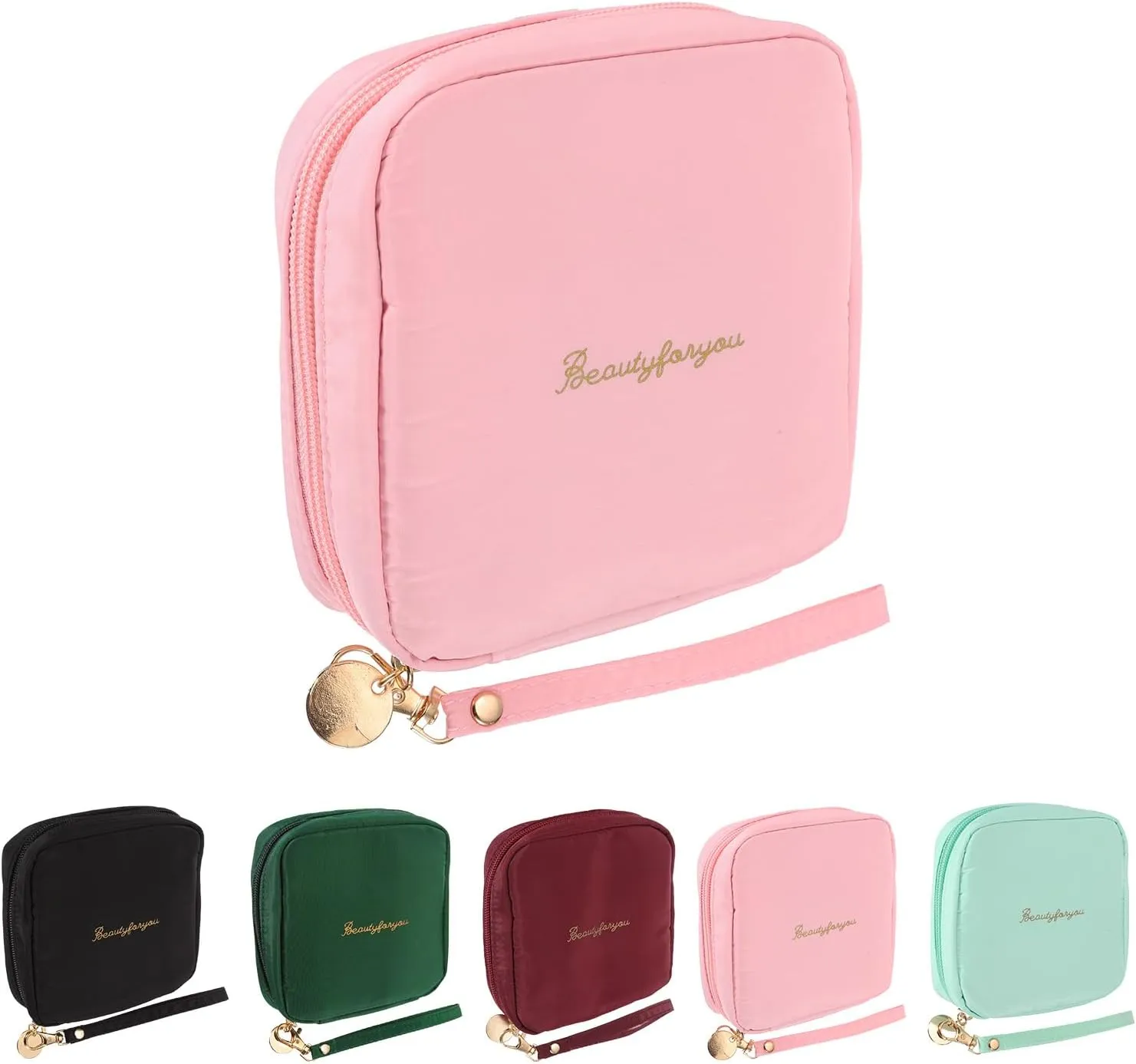 uxcell Mini Makeup Bag for Purse, Small Cute Zipper Travel Cosmetic Bags Preppy Toiletry Storage Pouch for Coin Sanitary, Pink