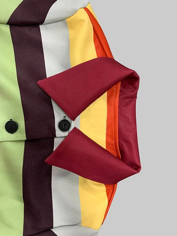 UZ Wholesale  Puff Sleeves Multi-Colored Thick Striped Lapel Jacket