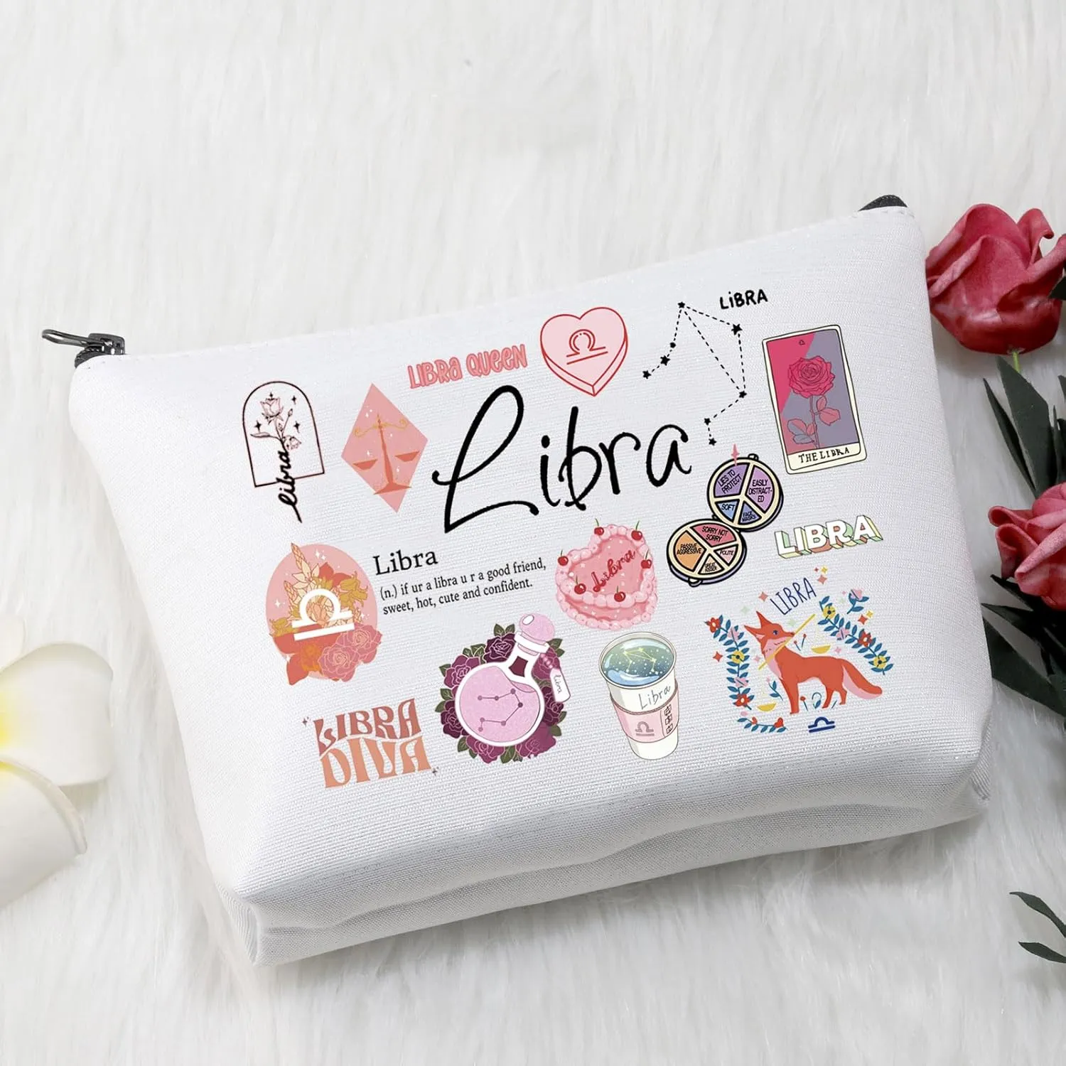 VAMSII 12 Constellation Birthday Gift for Astrology Lover Zodiac Symbol Sign Cosmetic Bag Horoscope Astrology Gift for Her (LibraBag)