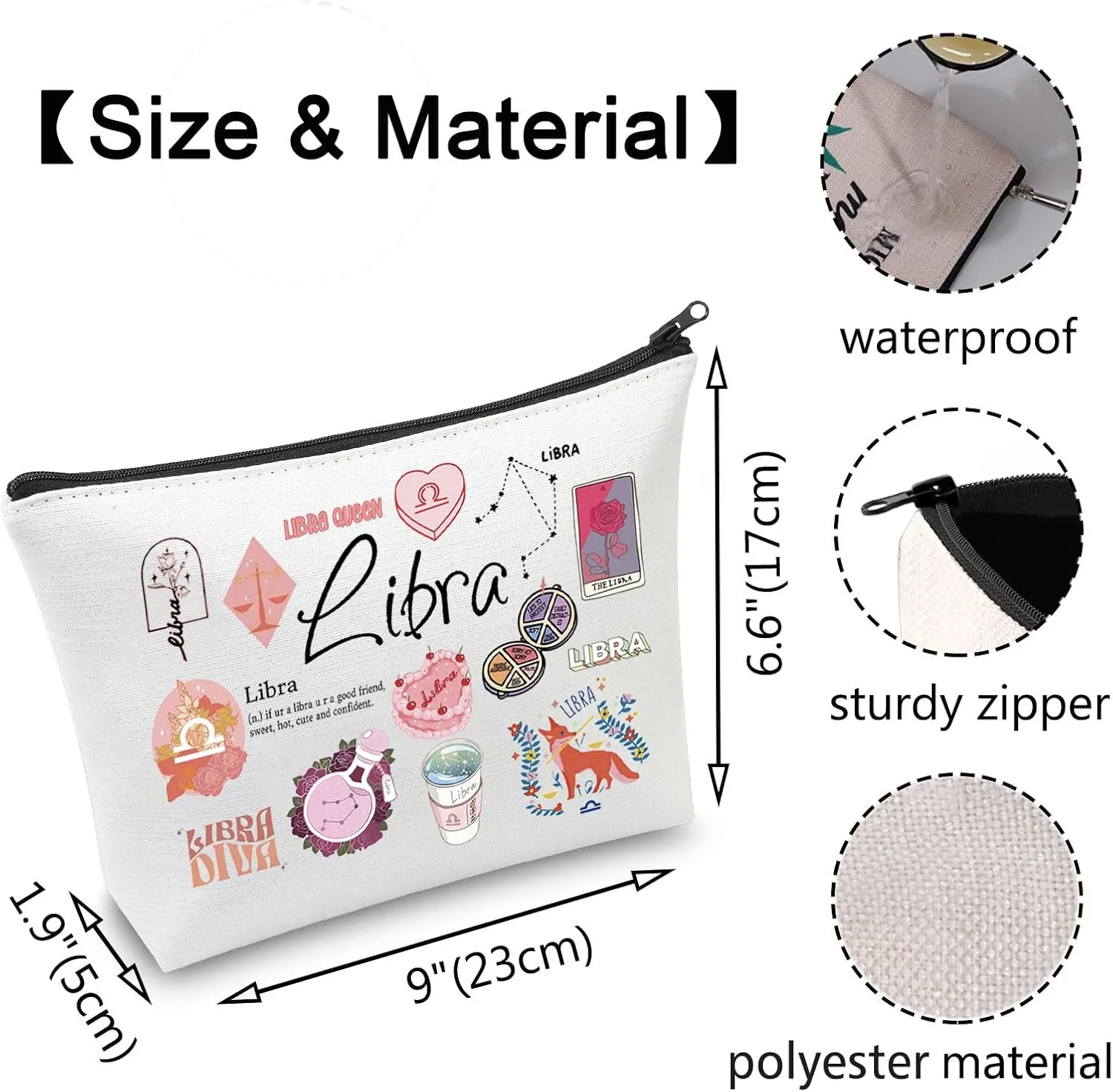 VAMSII 12 Constellation Birthday Gift for Astrology Lover Zodiac Symbol Sign Cosmetic Bag Horoscope Astrology Gift for Her (LibraBag)