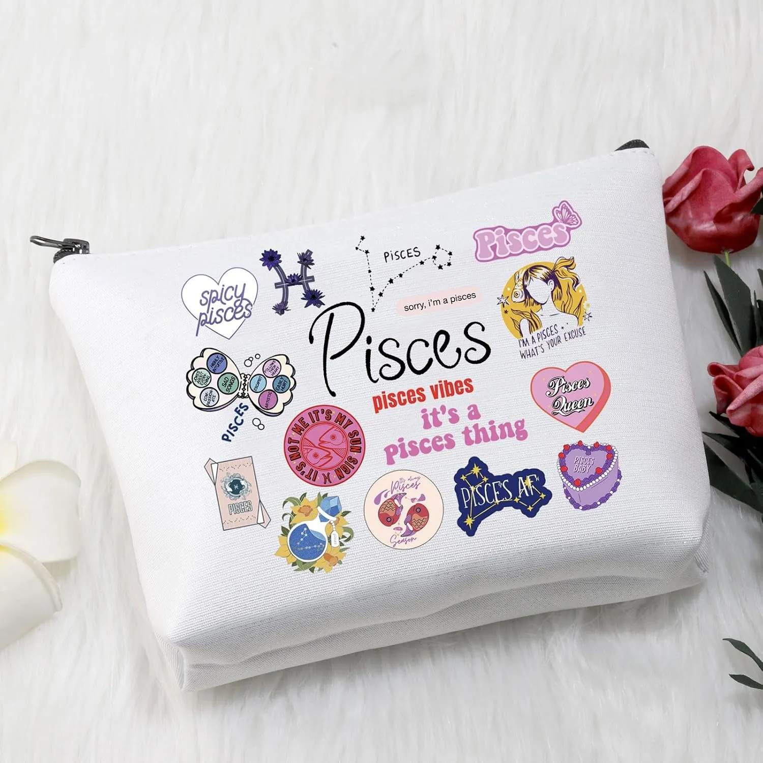 VAMSII 12 Constellation Birthday Gift for Astrology Lover Zodiac Symbol Sign Cosmetic Bag Horoscope Astrology Gift for Her (PiscesBag)