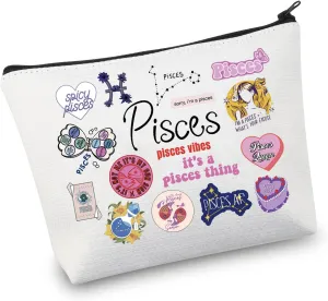 VAMSII 12 Constellation Birthday Gift for Astrology Lover Zodiac Symbol Sign Cosmetic Bag Horoscope Astrology Gift for Her (PiscesBag)