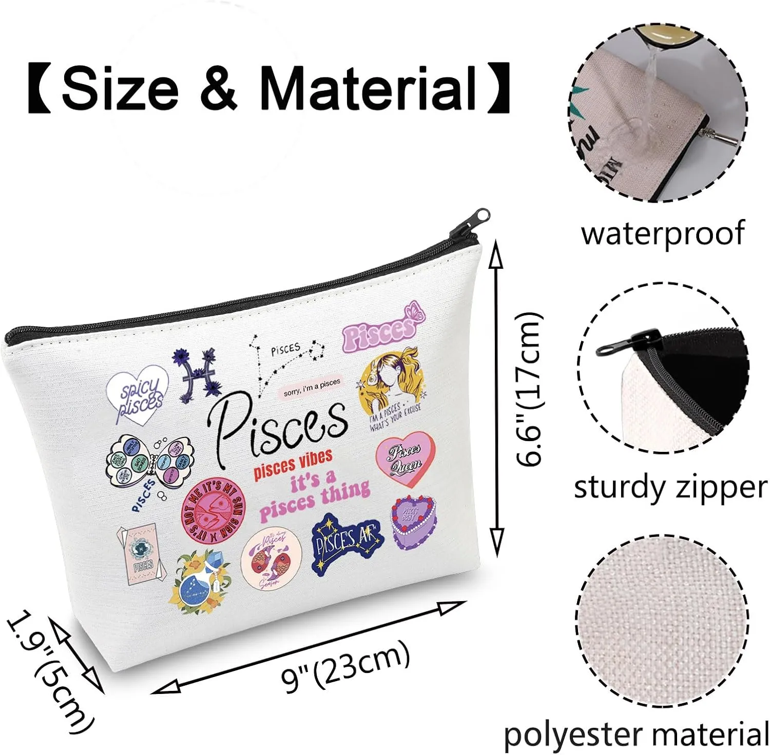 VAMSII 12 Constellation Birthday Gift for Astrology Lover Zodiac Symbol Sign Cosmetic Bag Horoscope Astrology Gift for Her (PiscesBag)