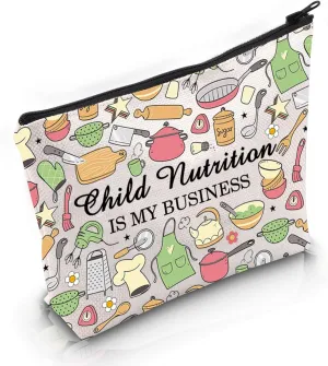 VAMSII Sch-ool Lunch Lady Appreciation Gift Child Nutrition Is My Business Makeup Bag Lunchroom Worker Cosmetic Bag Food Service Gift (Child Nutrition Is My Business M)