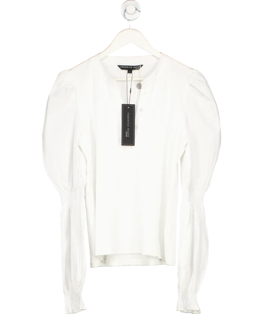 Veronica Beard White Effy Puff Sleeve Top UK XL