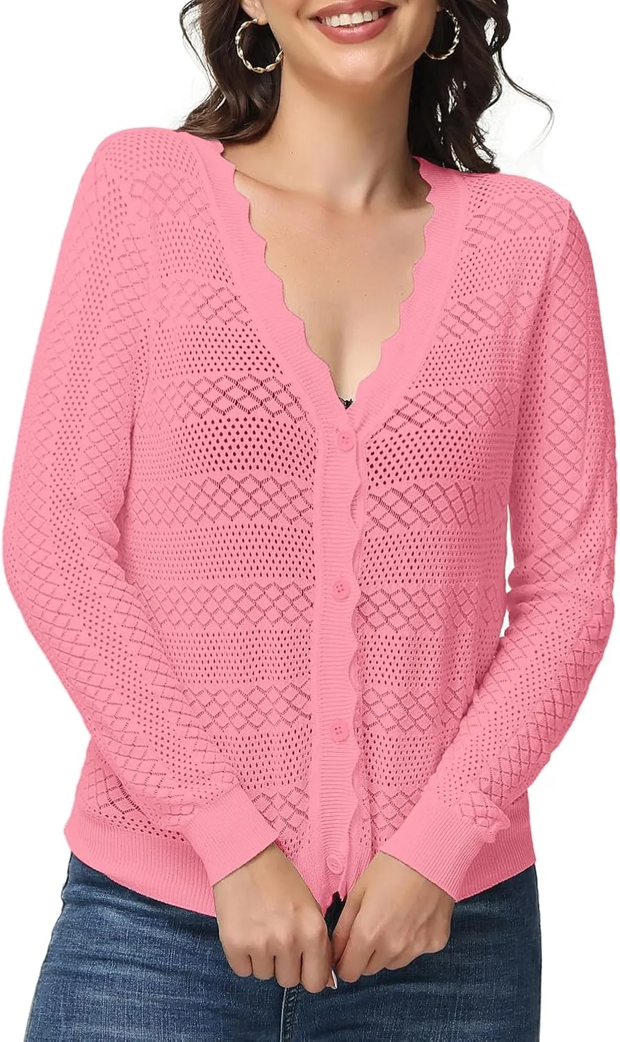 VibeVista Womens Cropped Cardigan Long Sleeve Button Down V Neck Sweater Open Front Lightweight Shrug for Dresses Tops