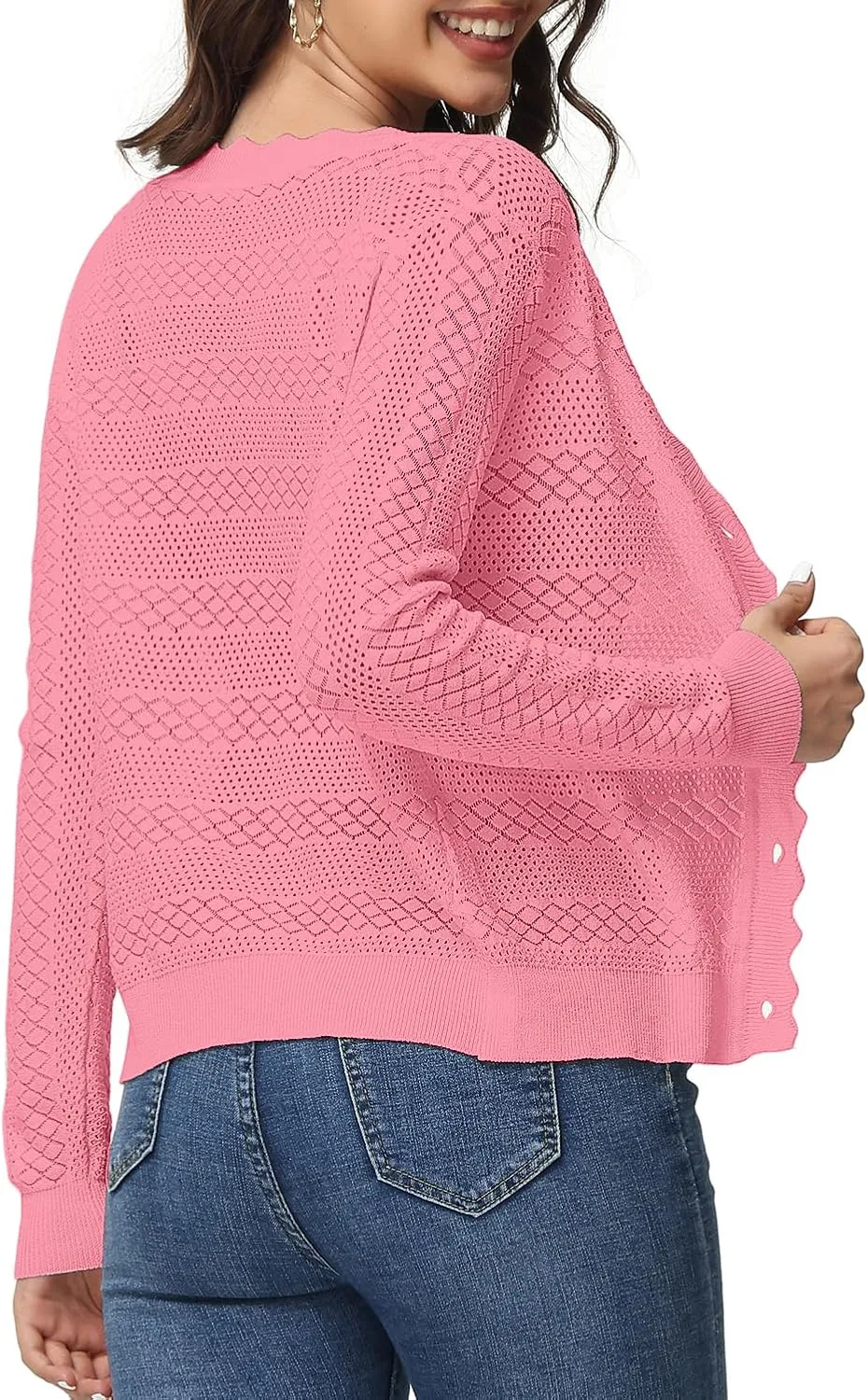 VibeVista Womens Cropped Cardigan Long Sleeve Button Down V Neck Sweater Open Front Lightweight Shrug for Dresses Tops