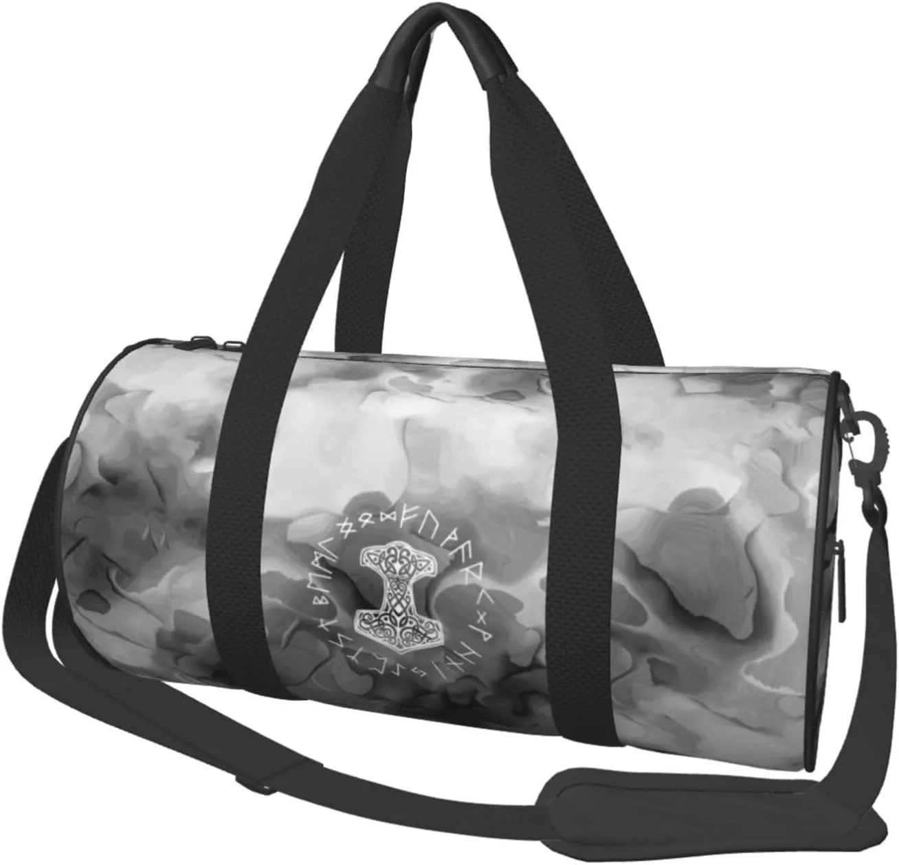 Vikings Mjolnir and Rune Wheel Norse Mythology Symbol Convertible Garment Bag with Shoulder Strap, Carry on Garment Duffel Bag for Men Women - Rolling Foldable for Travel Luggage Bags (Black)