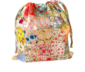 Vintage Floral Drawstring Makeup Bag ,Toiletries Travel Bag Organizer with Durable Cotton Fabric Retro Coquette Aesthetic Cosmetic Pouch for Women Girls Pouches for Jewelry (Multi-colored floral grid)