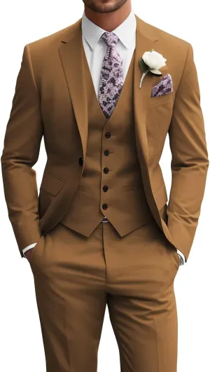 Wangyue Men's Suit Slim Fit 3 Piece Suit Men Wedding One Button Groomsmen Suits Formal Prom Jacket Blazers Vest Pants