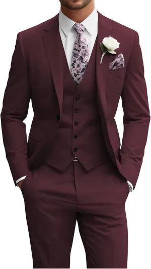 Wangyue Men's Suit Slim Fit 3 Piece Suit Men Wedding One Button Groomsmen Suits Formal Prom Jacket Blazers Vest Pants