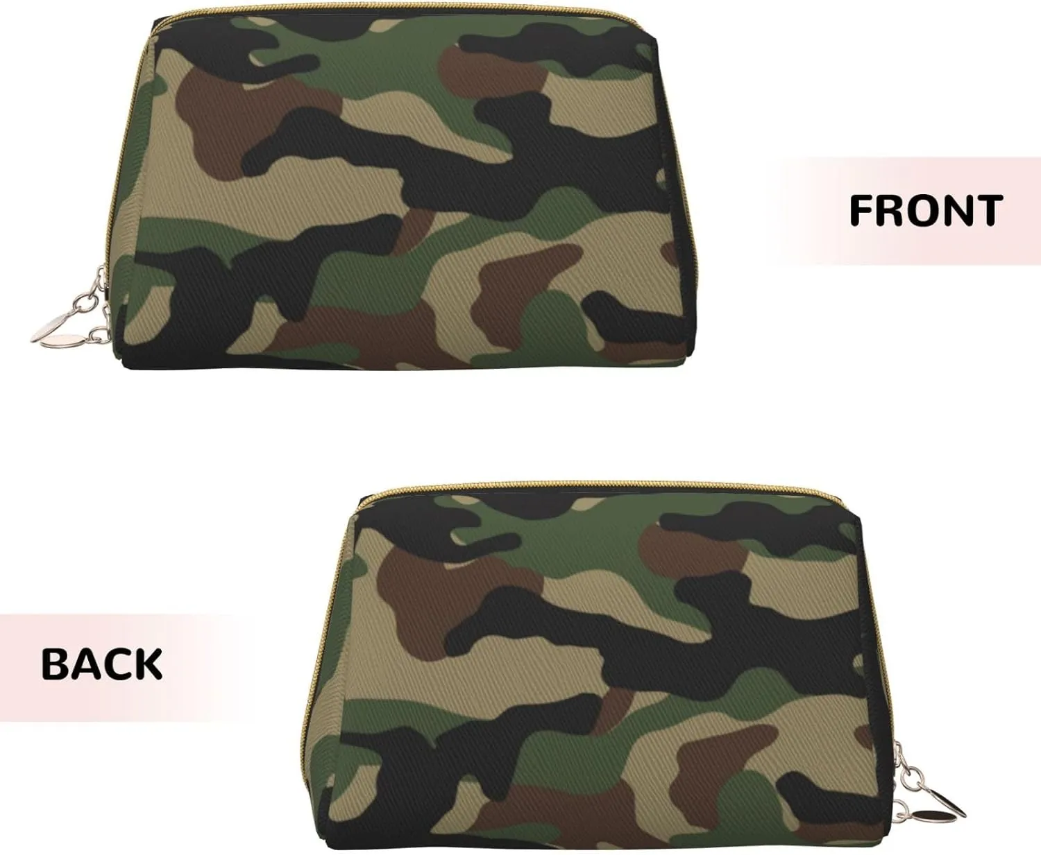 Waterproof Leather Cosmetic Bag Toiletry Makeup Bag Coin Case for Women, Lightweight Outdoor Travel Multi-Purpose Trapezoid Bag Compatible With Green Camouflage Army Camo