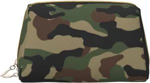 Waterproof Leather Cosmetic Bag Toiletry Makeup Bag Coin Case for Women, Lightweight Outdoor Travel Multi-Purpose Trapezoid Bag Compatible With Green Camouflage Army Camo
