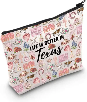 WCGXKO Texas Souvenirs Gifts Life Is Better In Texas Makeup Bag Texas Travel Trip Gift For Women (Better In Texas)