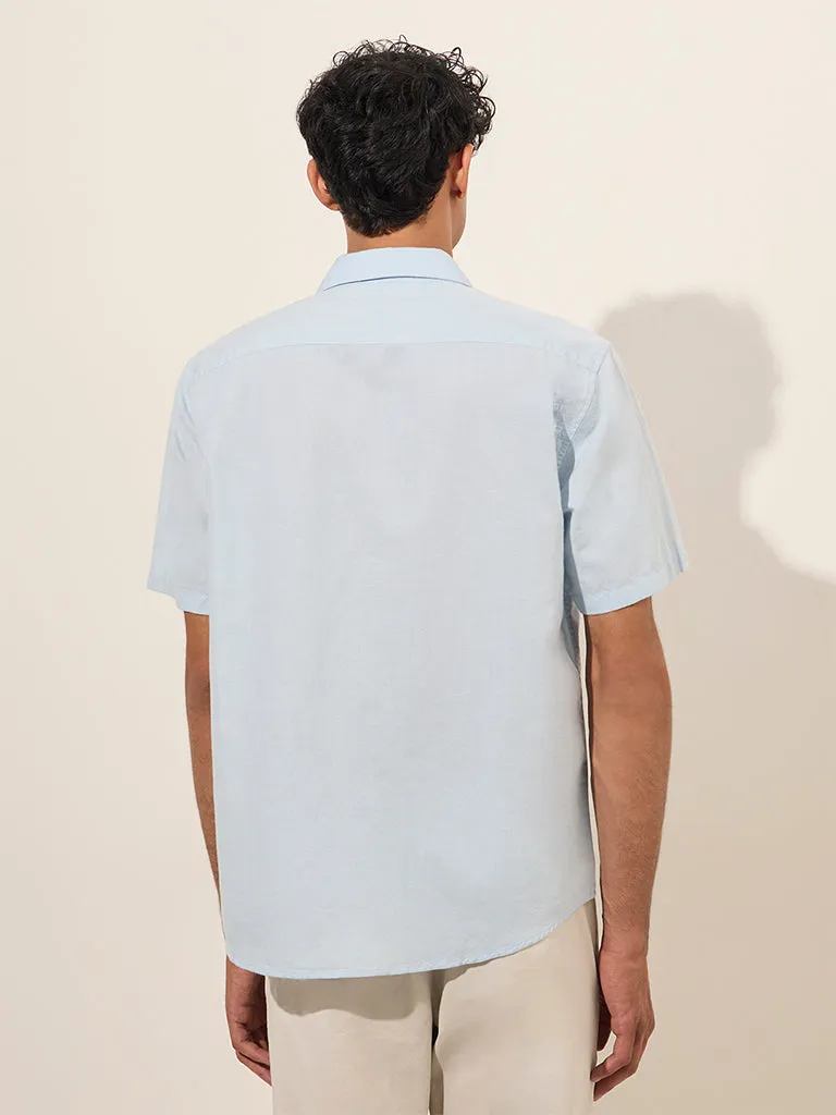 WES Casuals Light Blue Solid Relaxed-Fit Cotton-Blend Shirt