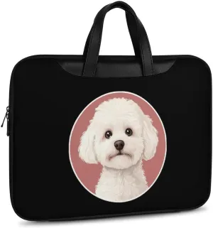 White Bichon Frise Leather Bag Laptop Case Slim Water Resistant Computer Bags with Handle Briefcase for Work