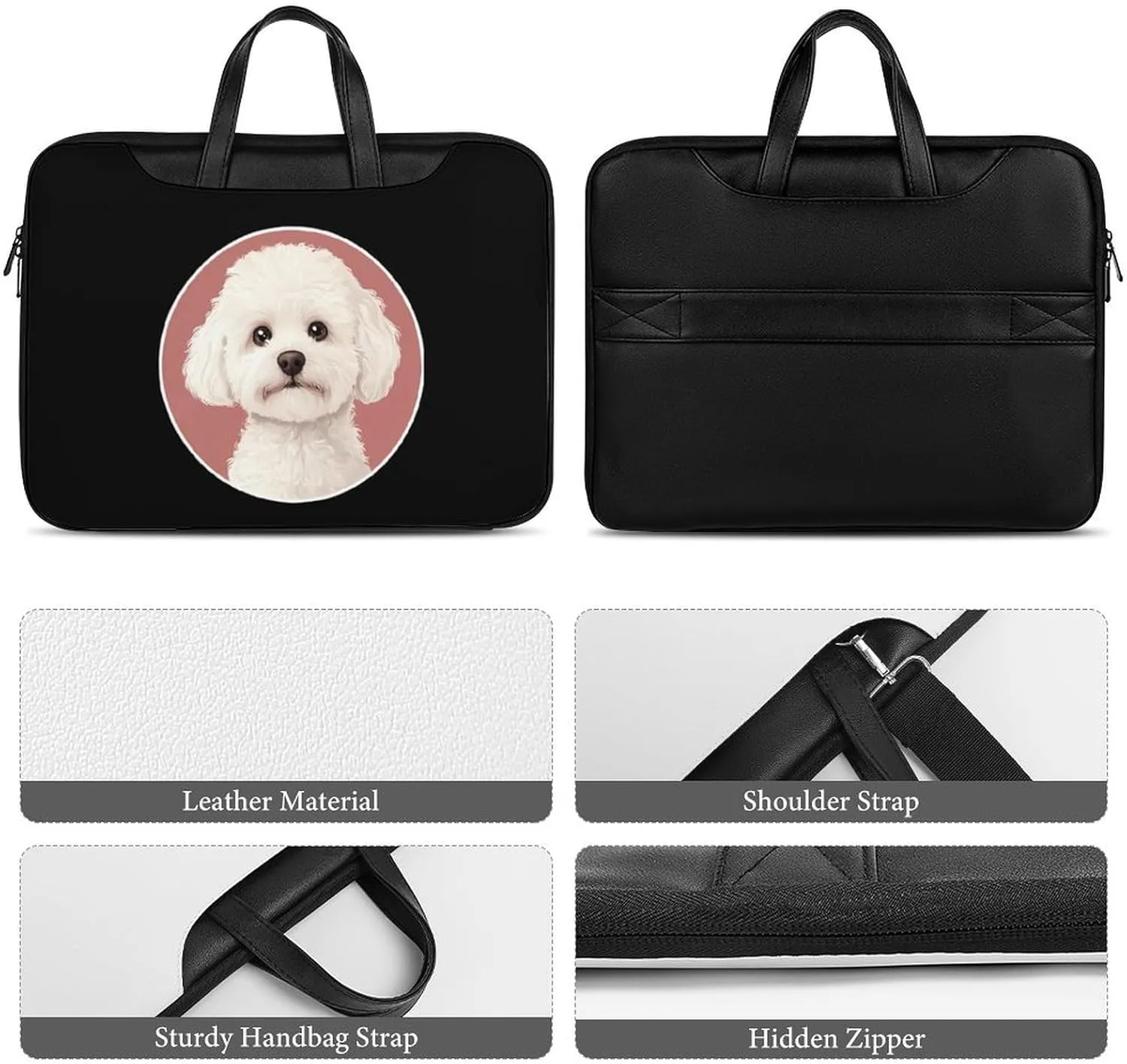 White Bichon Frise Leather Bag Laptop Case Slim Water Resistant Computer Bags with Handle Briefcase for Work