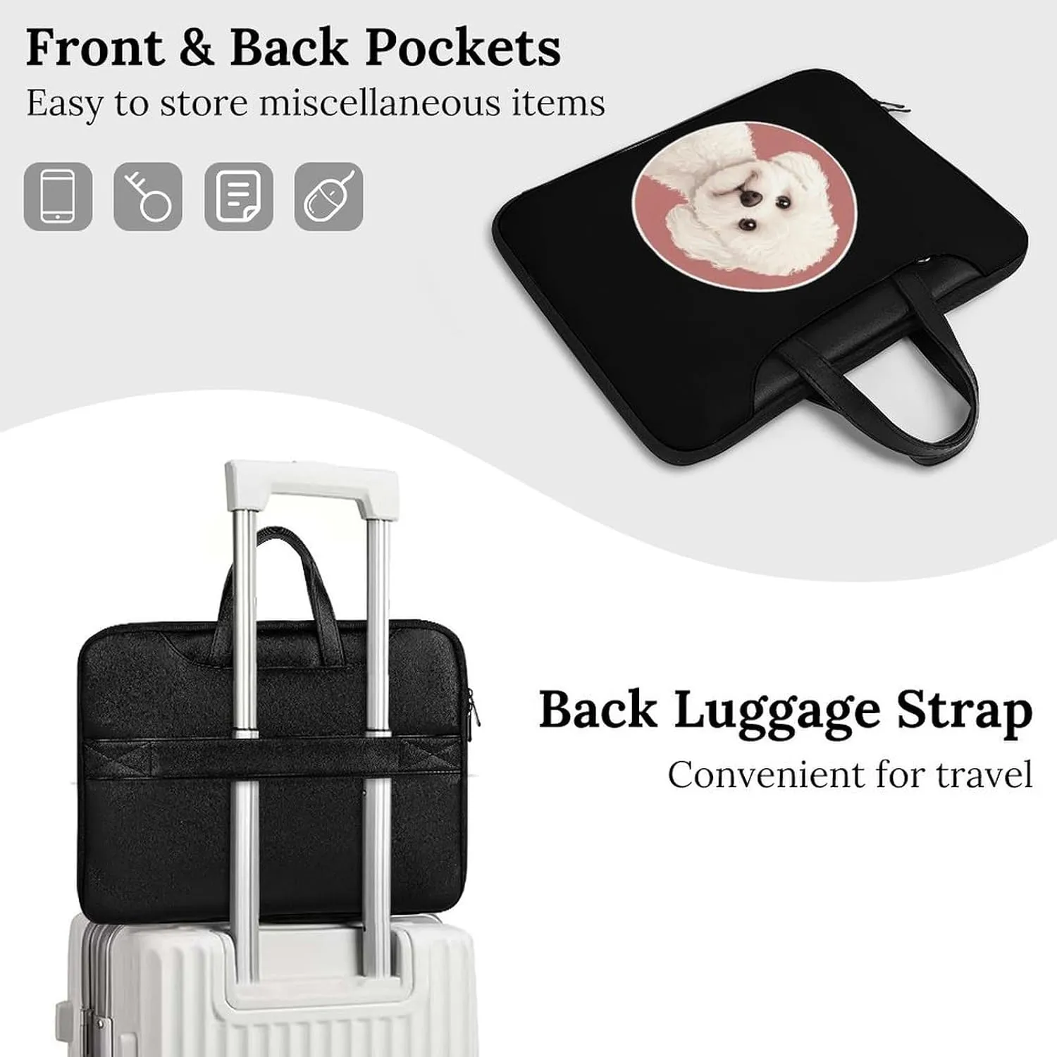 White Bichon Frise Leather Bag Laptop Case Slim Water Resistant Computer Bags with Handle Briefcase for Work