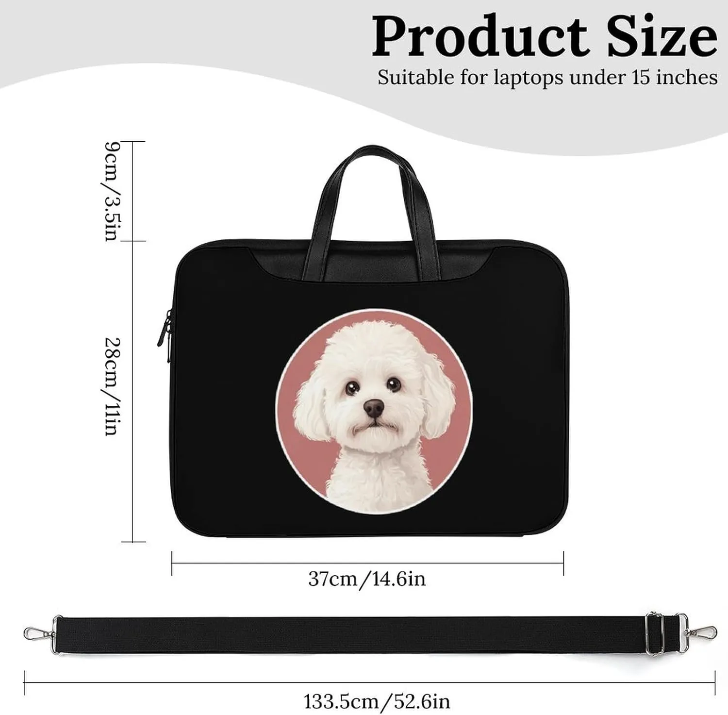 White Bichon Frise Leather Bag Laptop Case Slim Water Resistant Computer Bags with Handle Briefcase for Work