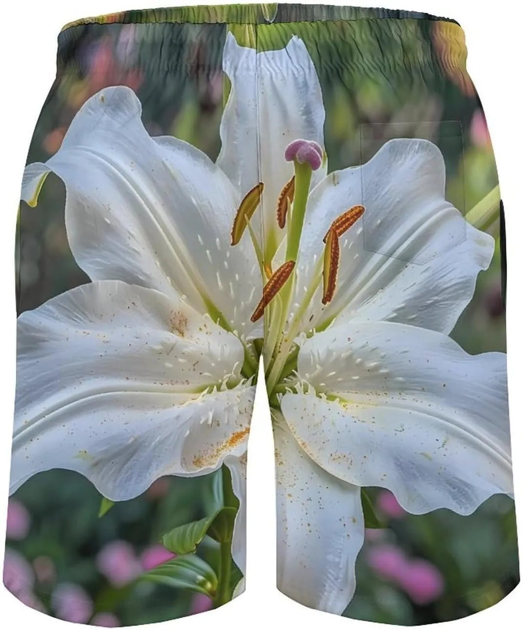 White Lily Blooming Flowers Men's Swim Trunks Quick Dry Board Shorts Breathable Summer Beach Shorts Bathing Suits