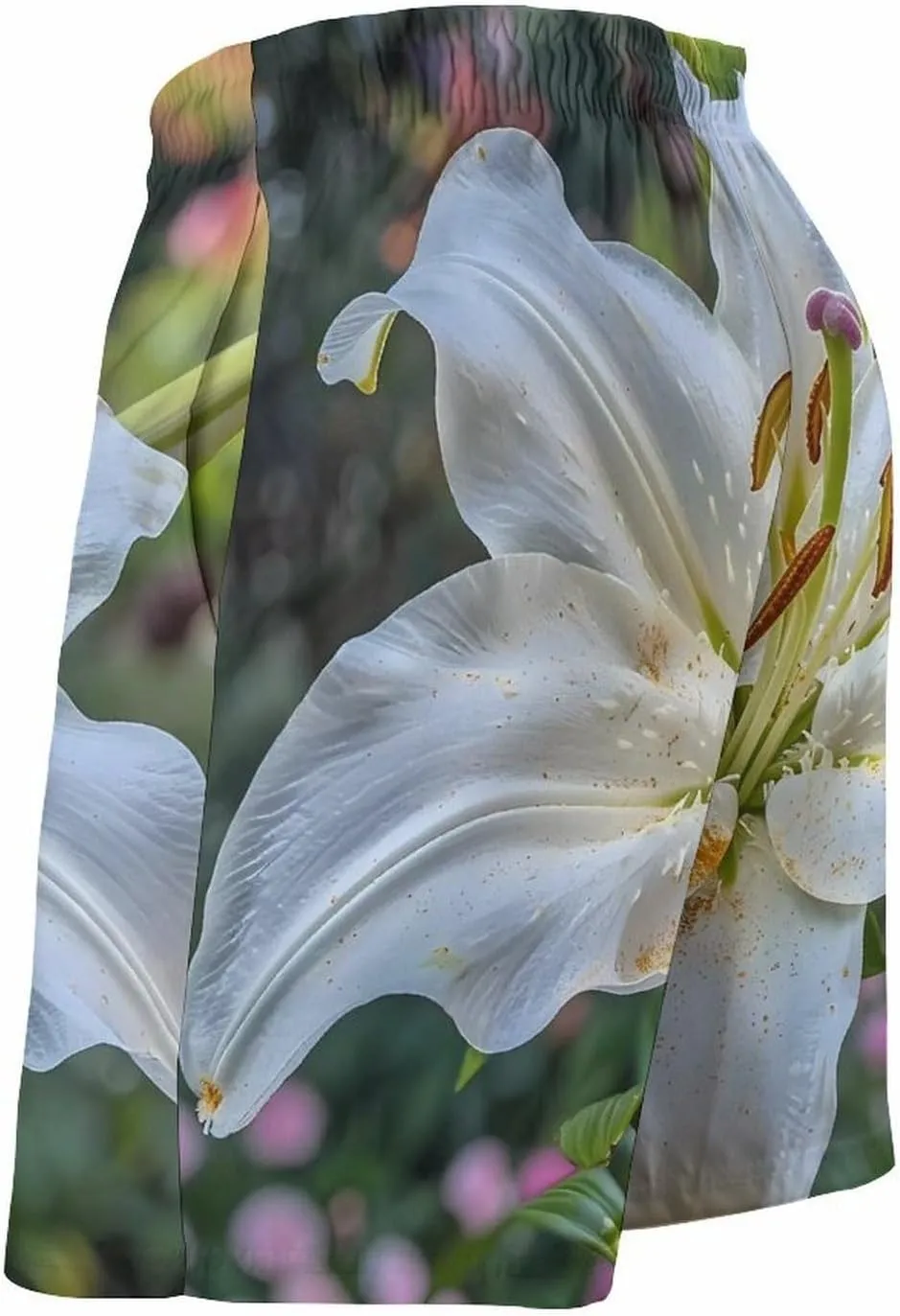White Lily Blooming Flowers Men's Swim Trunks Quick Dry Board Shorts Breathable Summer Beach Shorts Bathing Suits