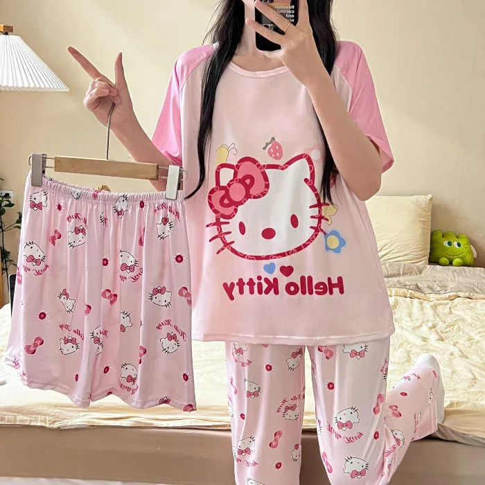 Wholesale Cheap Nightgowns 3 Pieces Loungewear Ladies Pajama Set Calidad Pajamas Women's 3 in 1 Sleepwearبيع بالجملة أثواب النوم الرخيصة ثلاث قطع ملابس الاسترخاء مجموعة بيجامة السيدات بيجامة كاليداد منامة نسائية 3 في 1 ملابس نوم