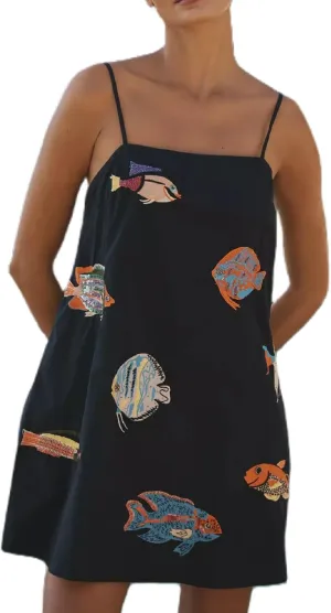 Women Boho Floral Mini Cami Dress Spaghetti Strap Flowy Sling Dress Graphic Backless Summer Holiday Sundress