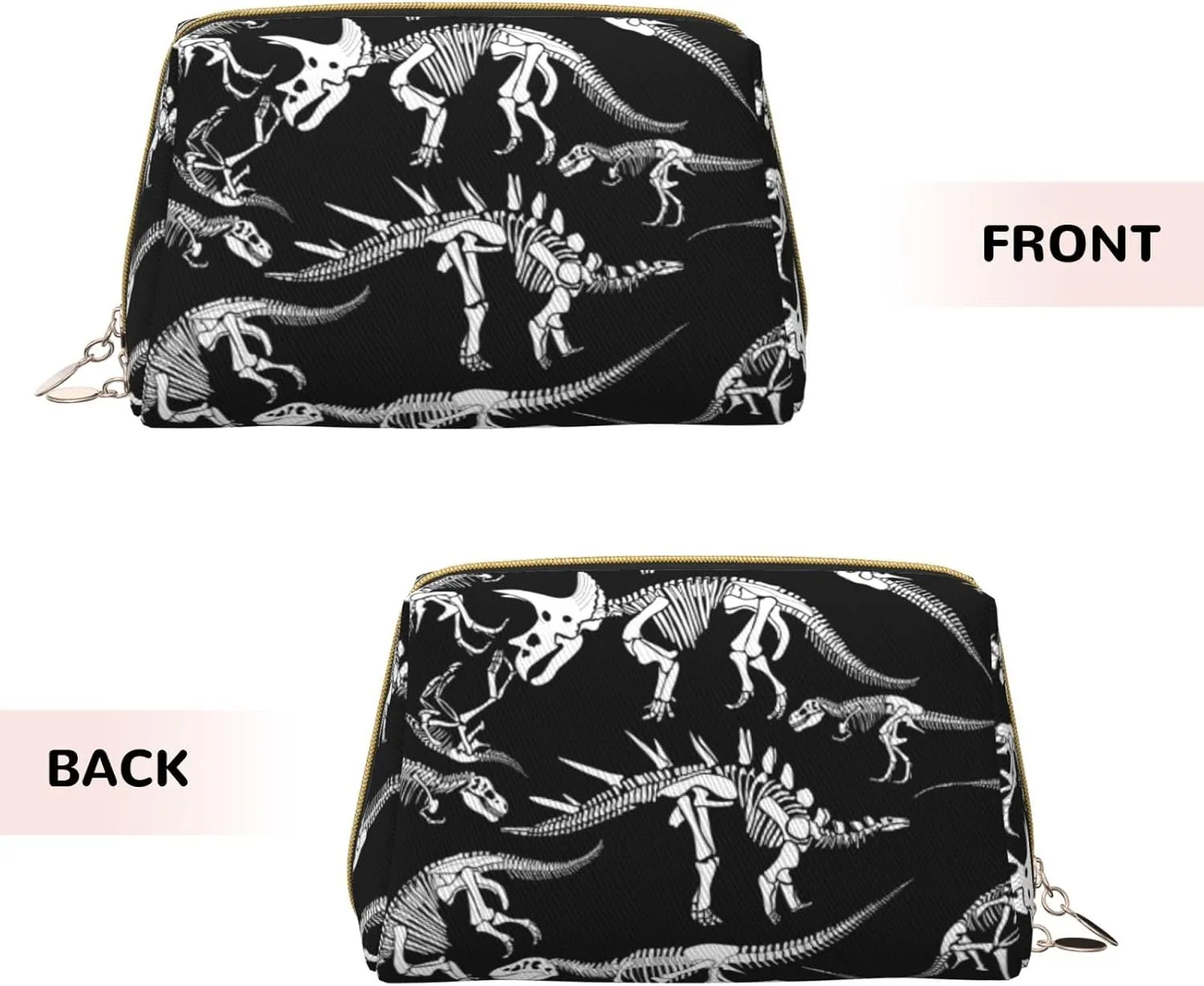 Women Cosmetics Bag Compatible With Black And White Dinosaur Skull Skeleton, Makeup Pouch, Tools Toiletry Jewelry Portable Bag Cases, Leather Cloth Storage, Fashion Coin Case for Men Women