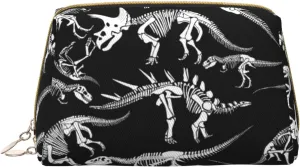 Women Cosmetics Bag Compatible With Black And White Dinosaur Skull Skeleton, Makeup Pouch, Tools Toiletry Jewelry Portable Bag Cases, Leather Cloth Storage, Fashion Coin Case for Men Women