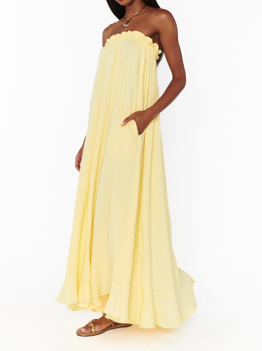 Women Floral Print Maxi Tube Dress Strapless Flowy Long Bandeau Dress Y2K Open Back Sundress Summer Beachwear