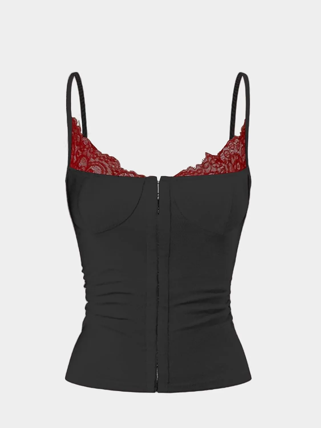 Women Lace Trim Tank Cami Top with Built in Bra Cute Padded Lingerie for Summer Date Night Going Out