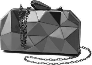 Women Lattice Pattern Metal Evening Clutch Bag,Geometric Evening Clutch Purse Handbag With Chain Strap For Lady Wedding Party Prom Formal Occasion