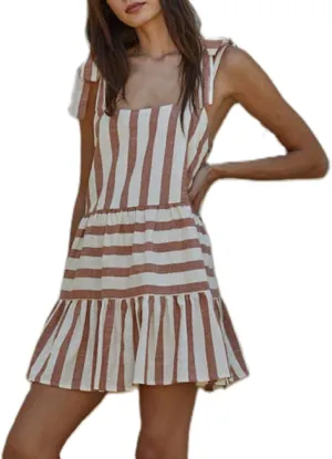 Women Striped Mini Cami Dress Spaghetti Strap Boho Short Dress Tie Shoulder Flowy Sundress Summer Beach Dress