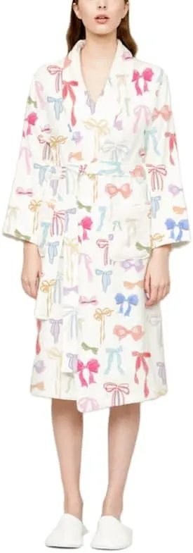 Women Y2k Cute Christmas Robes Cartoon Fleece Bathrobe with Belt Long Sleeve Casual Spa Nightgown Loungewear