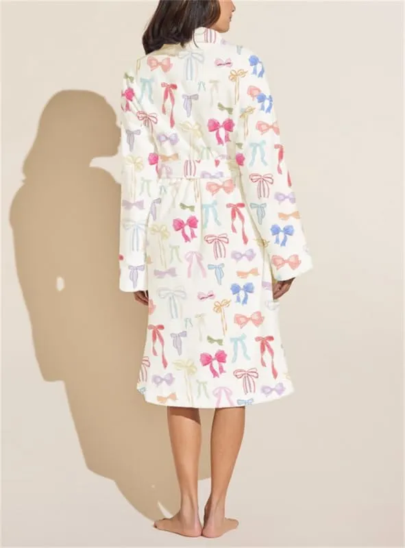 Women Y2k Cute Christmas Robes Cartoon Fleece Bathrobe with Belt Long Sleeve Casual Spa Nightgown Loungewear