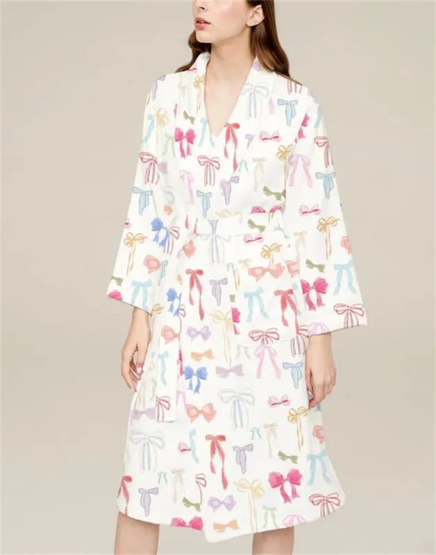 Women Y2k Cute Christmas Robes Cartoon Fleece Bathrobe with Belt Long Sleeve Casual Spa Nightgown Loungewear