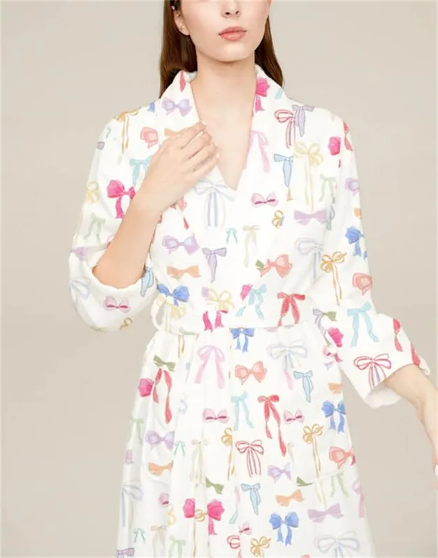 Women Y2k Cute Christmas Robes Cartoon Fleece Bathrobe with Belt Long Sleeve Casual Spa Nightgown Loungewear