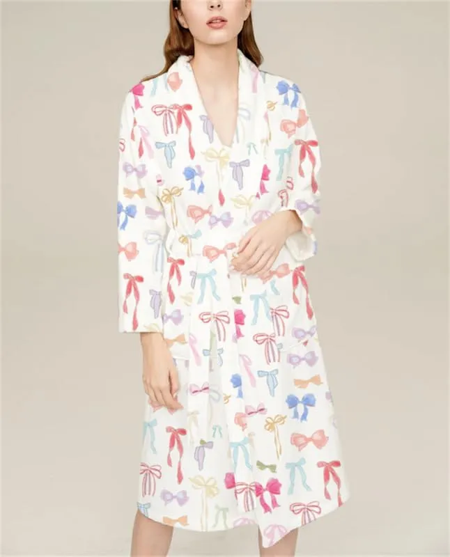 Women Y2k Cute Christmas Robes Cartoon Fleece Bathrobe with Belt Long Sleeve Casual Spa Nightgown Loungewear