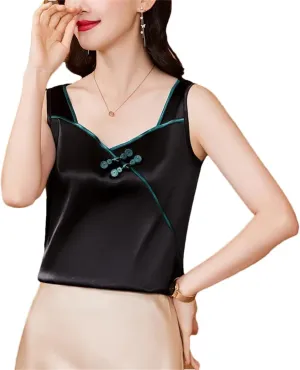 Women's Camisole Chinese Style Silk Satin Tank Tops Sleeveless Vest Shirt