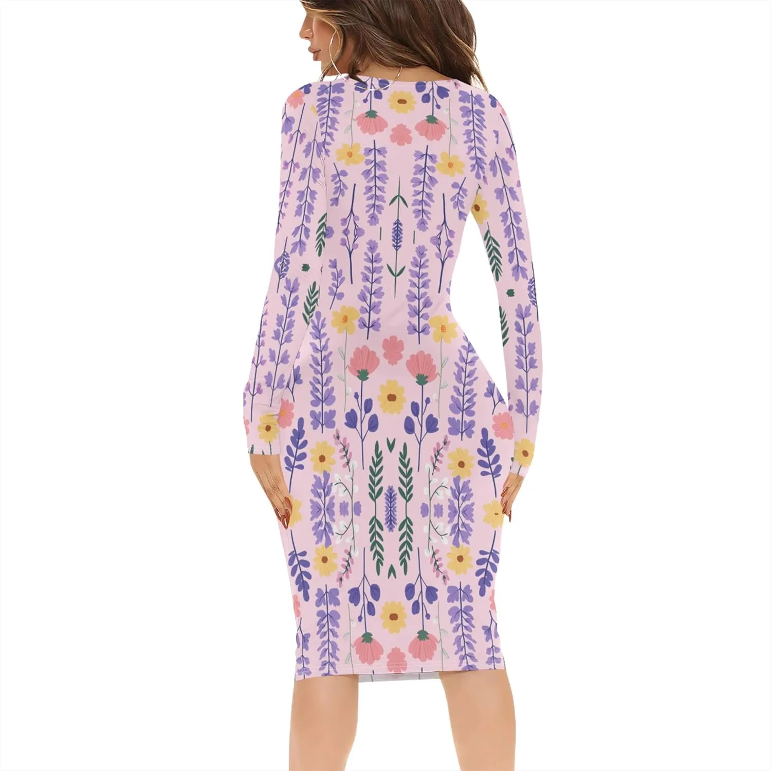 Women's Casual Dress Sexy Long Sleeve Deep V Neck Bodycon Midi Dress Cocktail Party Pencil Dresses