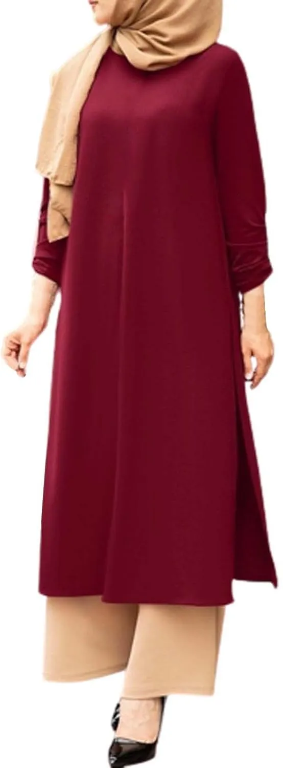 Womens Casual Maxi Dress Chiffon Long Sleeve Mock Neck Robe Abaya Muslim Ramadan Dress Flowy Islamic Evening Gown