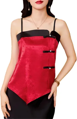 Women's Chinese Style Satin Camis Spring Summer Tank Tops Sleeveless Camisole