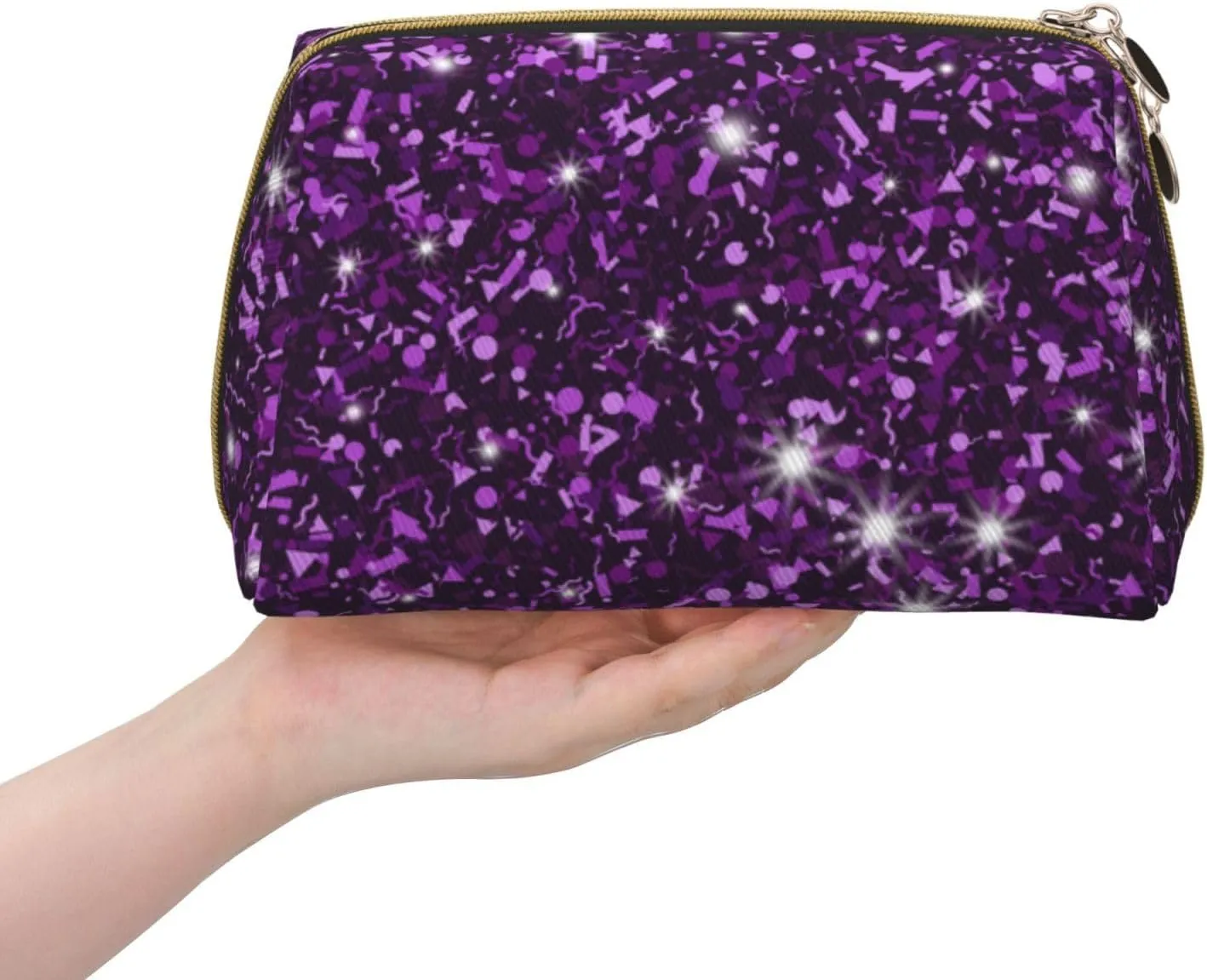 Womens Cosmetic Bag Compatible With Beautiful Dark Purple Bling Glitter Sparkles Pattern, Makeup Bag Pouch, Luxury Portable Coin Purse Travel Bags Case Bag with Zipper