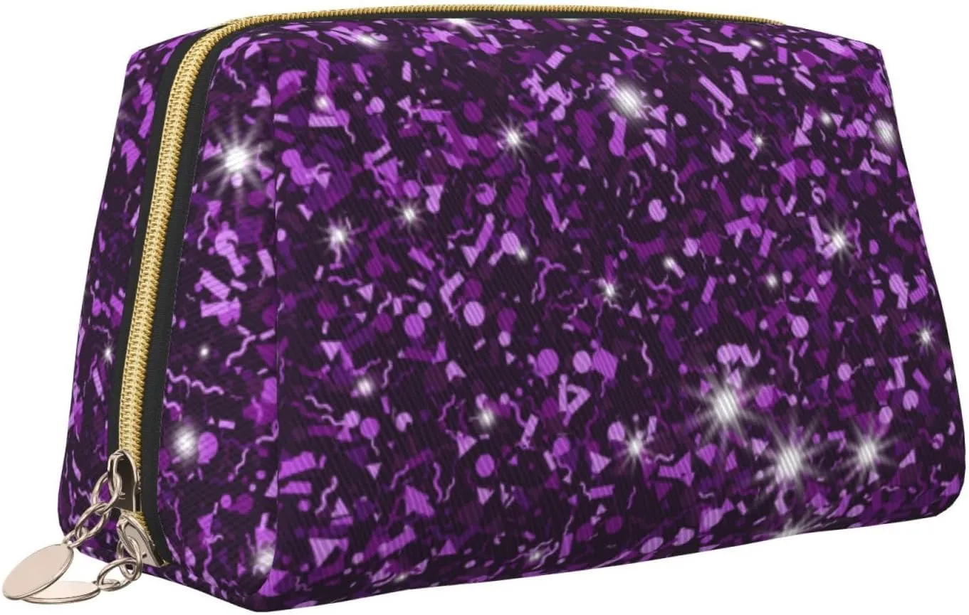 Womens Cosmetic Bag Compatible With Beautiful Dark Purple Bling Glitter Sparkles Pattern, Makeup Bag Pouch, Luxury Portable Coin Purse Travel Bags Case Bag with Zipper