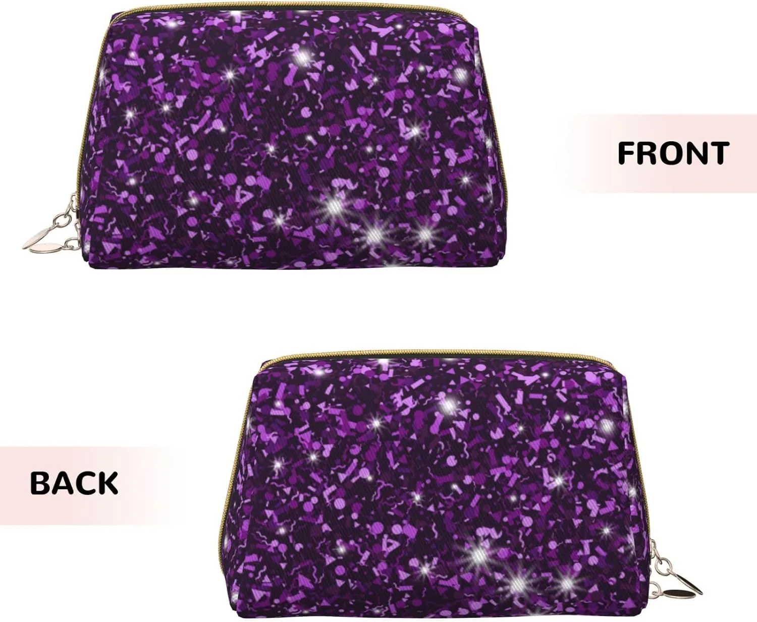 Womens Cosmetic Bag Compatible With Beautiful Dark Purple Bling Glitter Sparkles Pattern, Makeup Bag Pouch, Luxury Portable Coin Purse Travel Bags Case Bag with Zipper