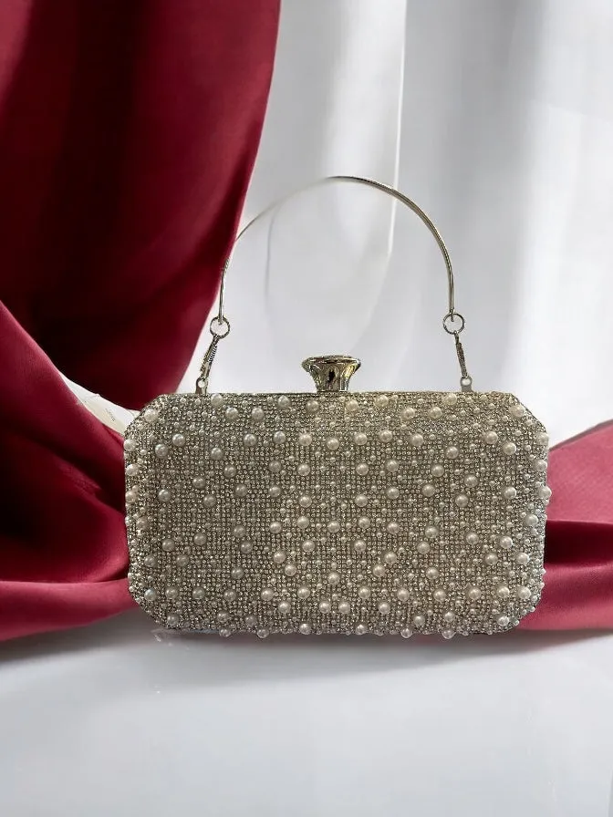 Women's Evening Handbags Pearl Beaded Clutch Purse Wedding Bridal Clutches Party Prom Lady Crossbody Shoulder Bag