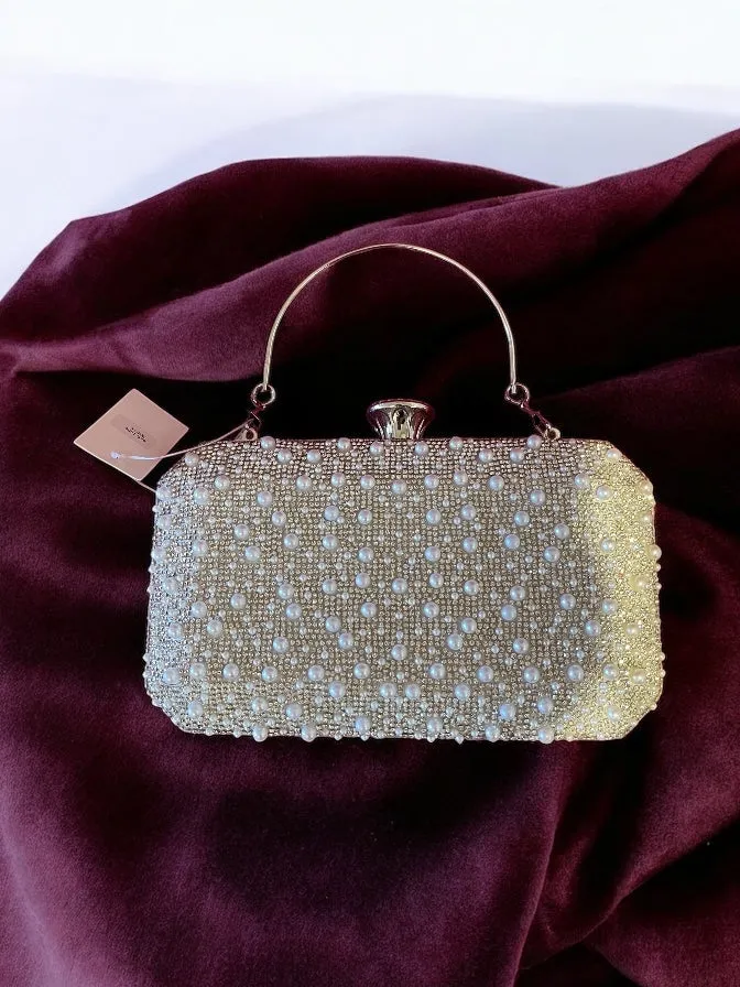 Women's Evening Handbags Pearl Beaded Clutch Purse Wedding Bridal Clutches Party Prom Lady Crossbody Shoulder Bag