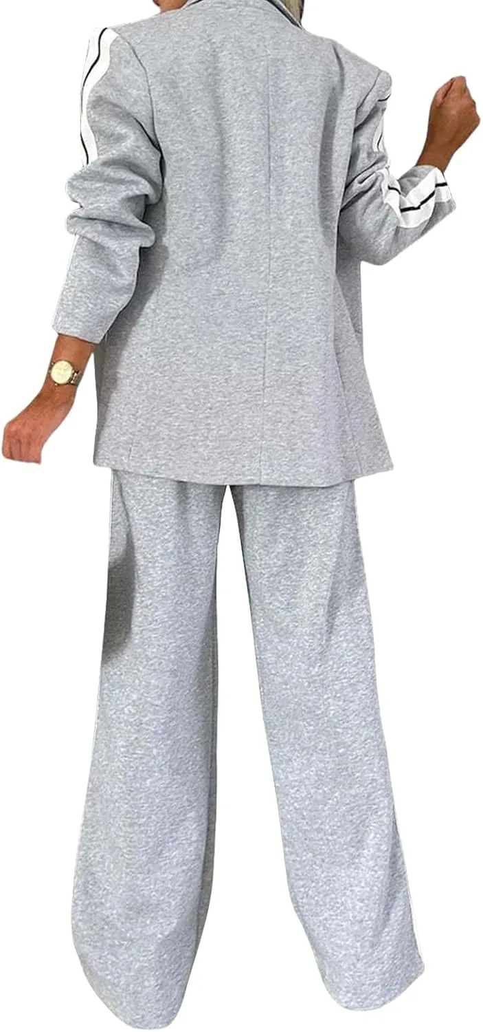 Womens Fall 2 Piece Blazer Set Oversized Jacket Wide Leg Pants Sets Lapel Button Up Blazers Business Casual Outfits Set