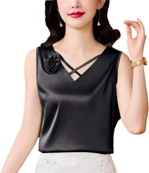 Women's Flower Camisole V-Neck Cross Tank Tops Spring Summer Women Vest Shirt