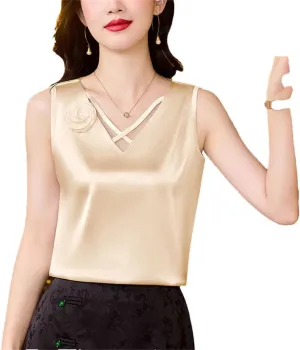 Women's Flower Camisole V-Neck Cross Tank Tops Spring Summer Women Vest Shirt